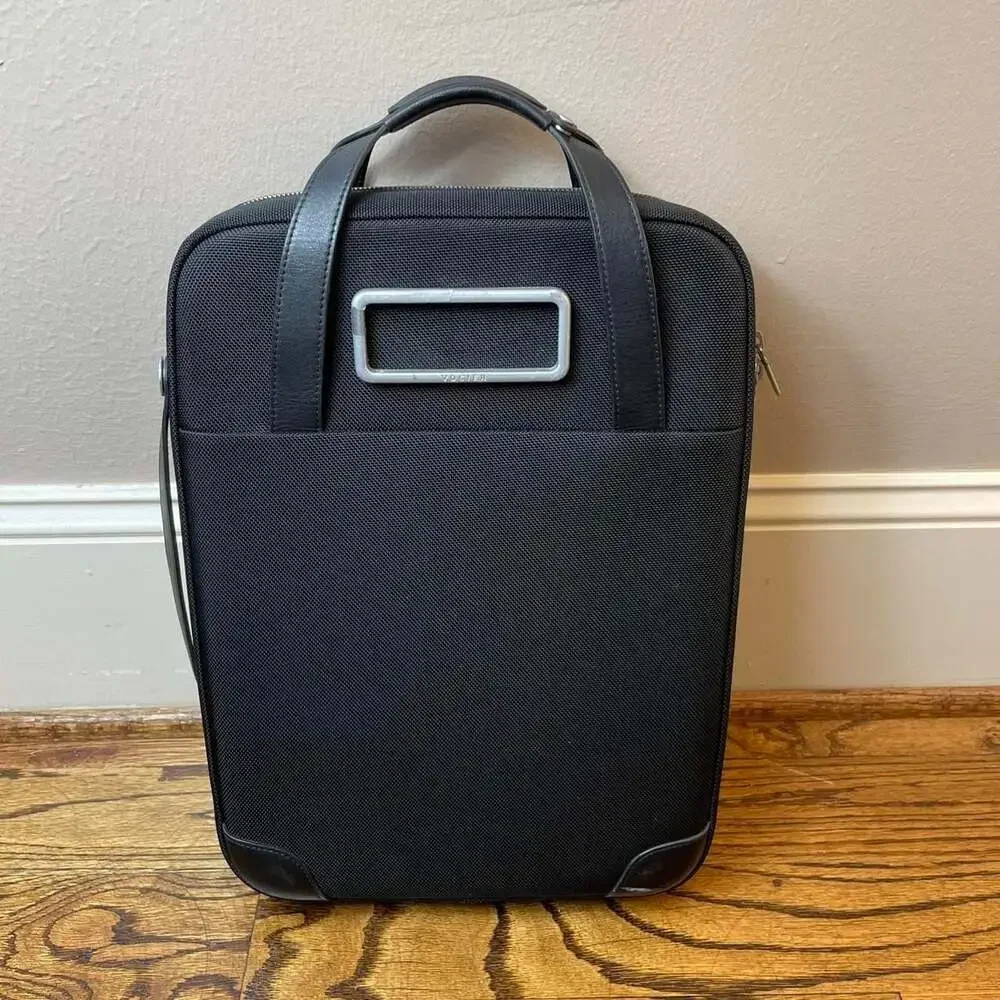 Vocier Avant Black Nylon and Leather Vertical Briefcase Laptop Bag
